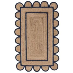 Jute Rugs | Handmade Navy Blue Scalloped Jute Rug, 2′ x 3′ Jute Rugs Jute Rugs