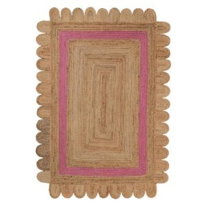 Jute Rugs | Handmade Pink Scalloped Border Jute Rug, 2′ x 3′ Jute Rugs Jute Rugs