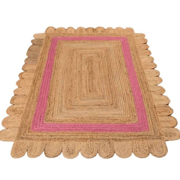 Jute Rugs | Handmade Pink Scalloped Border Jute Rug, 2′ x 3′ Jute Rugs Jute Rugs