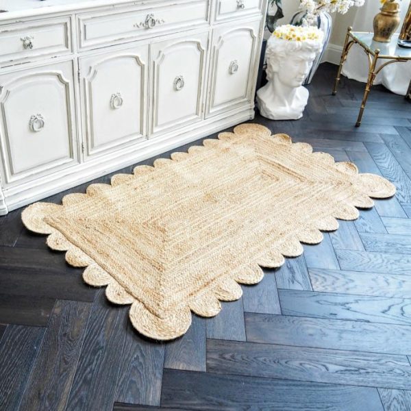 Jute Rugs | Handmade Scalloped Jute Rug – Natural White, 2′ x 3′ Jute Rugs Jute Rugs