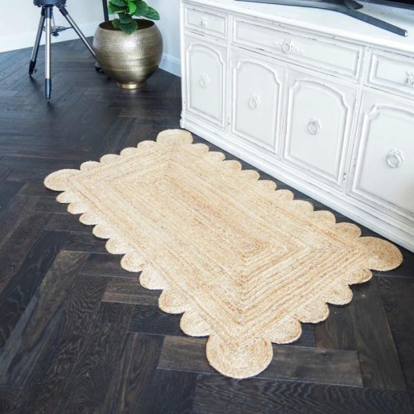 Jute Rugs | Handmade Scalloped Jute Rug – Natural White, 2′ x 3′ Jute Rugs Jute Rugs