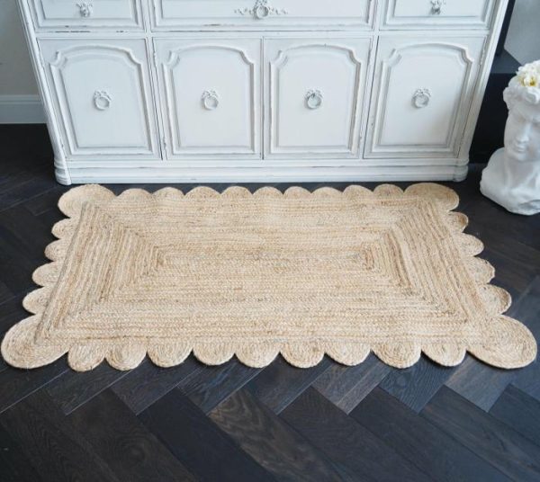 Jute Rugs | Handmade Scalloped Jute Rug – Natural White, 2′ x 3′ Jute Rugs Jute Rugs