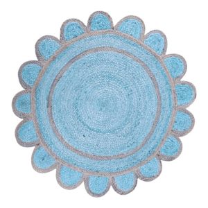 Jute Rugs | Handmade Scalloped Round Jute Rug – Blue, 3′ x 3′ Jute Rugs Jute Rugs