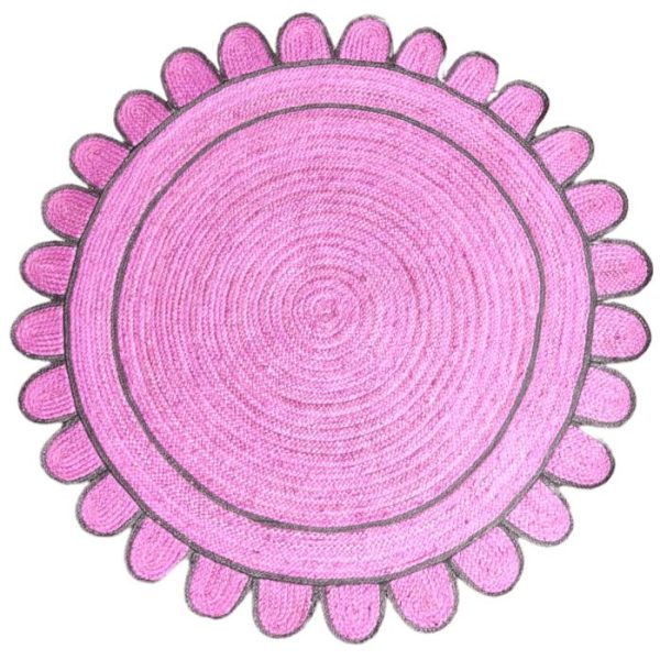 Jute Rugs | Handmade Scalloped Round Jute Rug – Pink, 3′ x 3′ Jute Rugs Jute Rugs