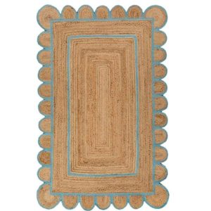 Jute Rugs | Handmade Sky Blue Scalloped Jute Rug, 2′ x 3′ Jute Rugs Jute Rugs