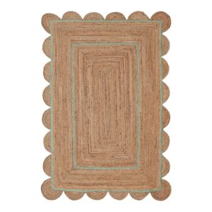 Jute Rugs | Handmade Turquoise Trim Scalloped Jute Rug, 2′ x 3′ Jute Rugs Jute Rugs