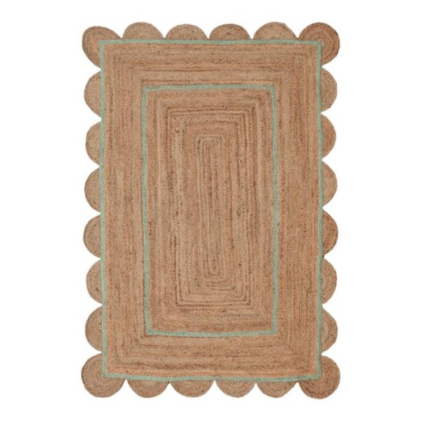 Jute Rugs | Handmade Turquoise Trim Scalloped Jute Rug, 2′ x 3′ Jute Rugs Jute Rugs