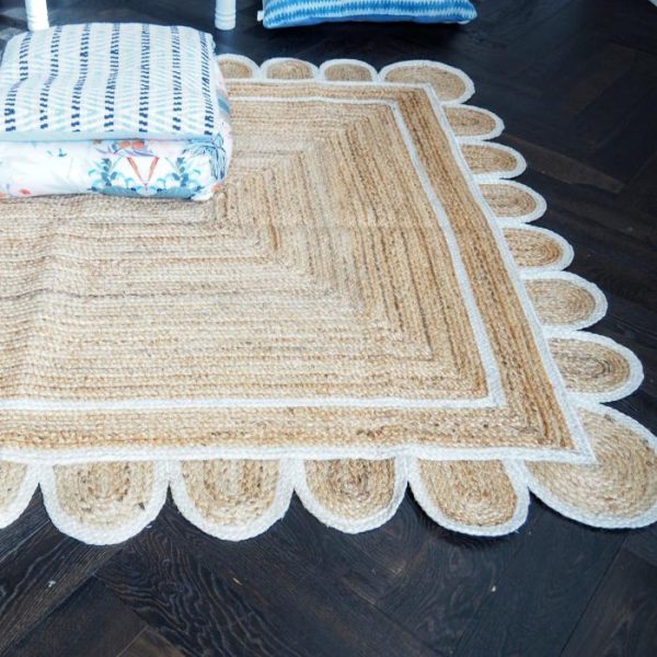 Jute Rugs | Handmade White Scalloped Jute Rug, 2′ x 3′ Jute Rugs Jute Rugs