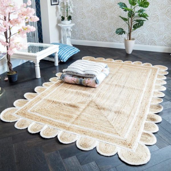 Jute Rugs | Handmade White Scalloped Jute Rug, 2′ x 3′ Jute Rugs Jute Rugs