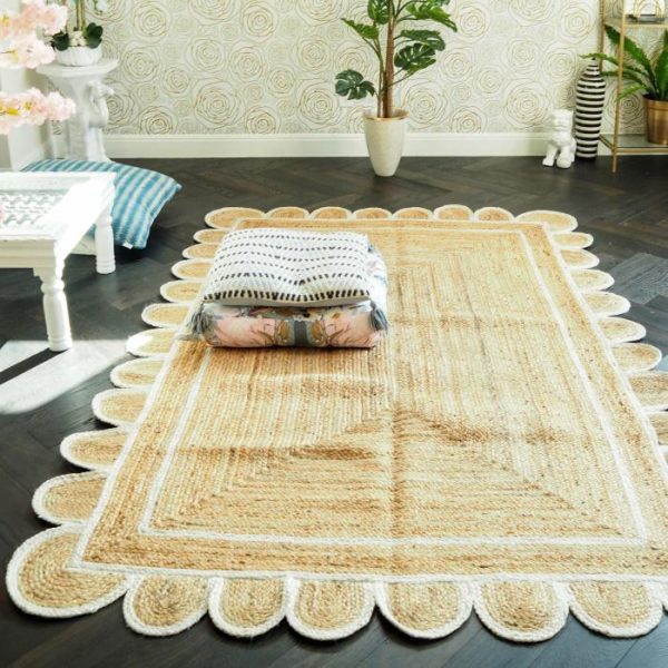 Jute Rugs | Handmade White Scalloped Jute Rug, 2′ x 3′ Jute Rugs Jute Rugs