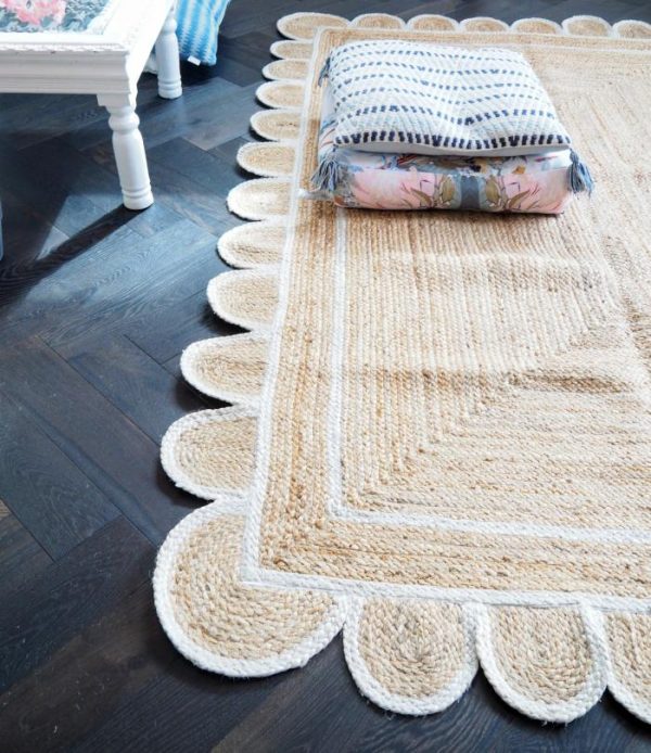 Jute Rugs | Handmade White Scalloped Jute Rug, 2′ x 3′ Jute Rugs Jute Rugs