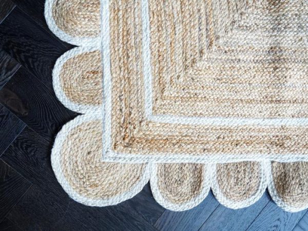 Jute Rugs | Handmade White Scalloped Jute Rug, 2′ x 3′ Jute Rugs Jute Rugs