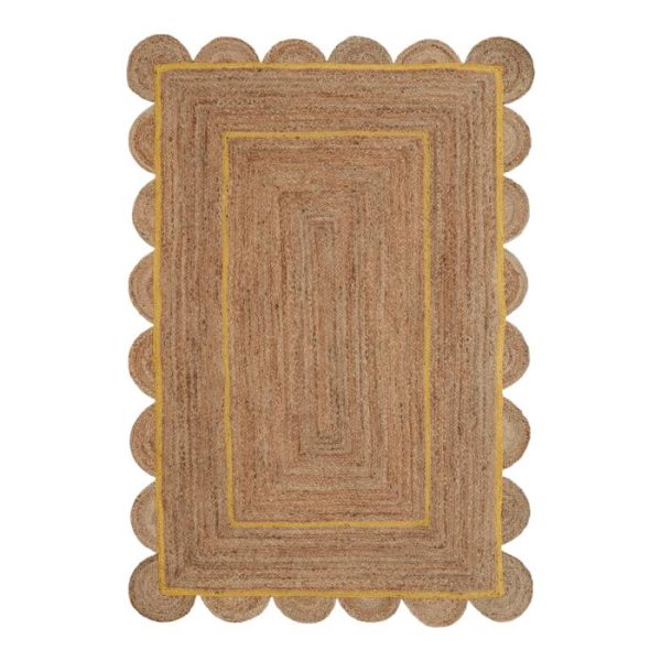 Jute Rugs | Handmade Yellow Trim Scalloped Jute Rug, 2′ x 3′ Jute Rugs Jute Rugs