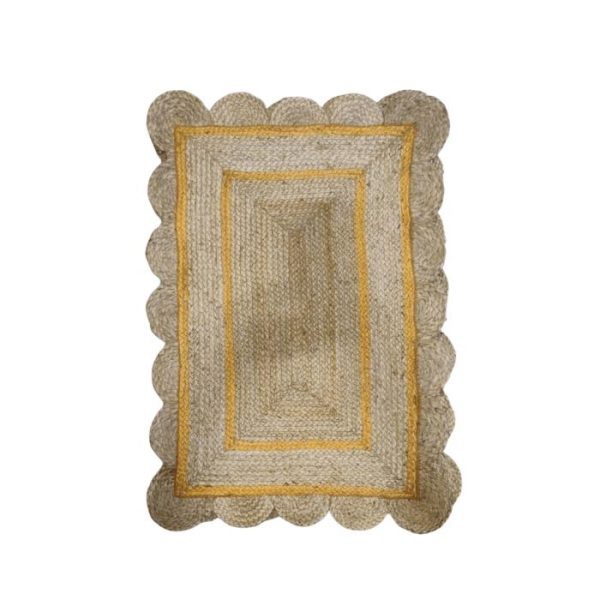 Jute Rugs | Handmade Yellow Trim Scalloped Jute Rug, 2′ x 3′ Jute Rugs Jute Rugs