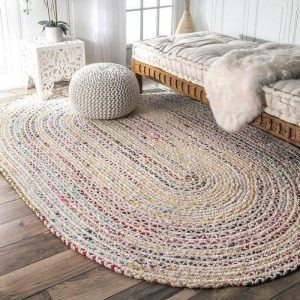 Jute Rugs | Multi Colors Oval Hand Made Cotton Rug, 2′ x 3′ Cotton Rugs Cotton Rugs