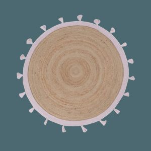 Jute Rugs | Pink And Natural Round Jute Rug With Tassels, 3′ x 3′ Jute Rugs Jute Rugs