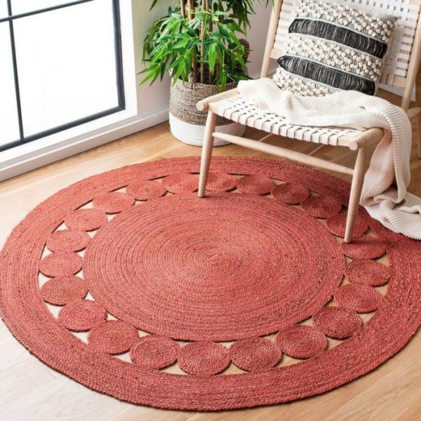 Jute Rugs | Red Round Jute Rug, 2′ x 2′ Jute Rugs Jute Rugs