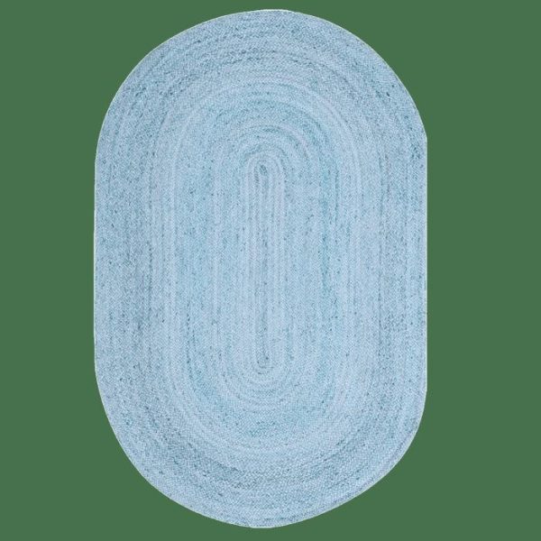 Jute Rugs | Sky Blue Elongated Oval Jute Rug, 2′ x 3′ Jute Rugs Jute Rugs