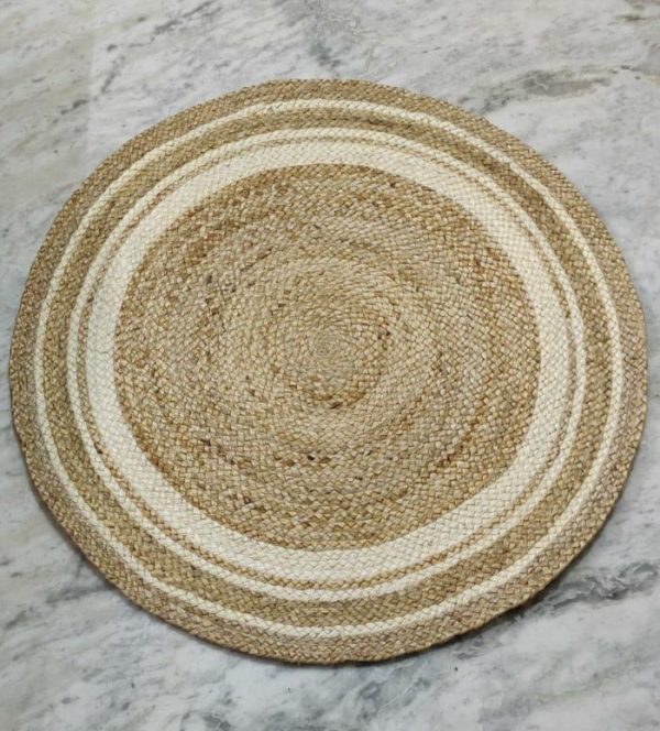 Jute Rugs | White Trim Natural Hanna Hand Braided Round Jute Rug, 2′ x 2′ Jute Rugs Jute Rugs