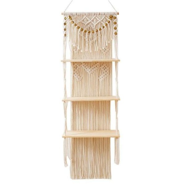 Macrame Wall Art | 3-Tier Floating Macrame Wall Hanging Shelf Macrame Wall Art Macrame Wall Art