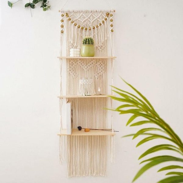 Macrame Wall Art | 3-Tier Floating Macrame Wall Hanging Shelf Macrame Wall Art Macrame Wall Art