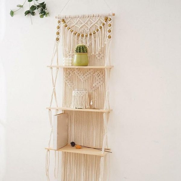 Macrame Wall Art | 3-Tier Floating Macrame Wall Hanging Shelf Macrame Wall Art Macrame Wall Art