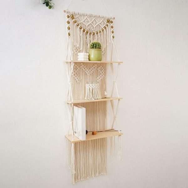 Macrame Wall Art | 3-Tier Floating Macrame Wall Hanging Shelf Macrame Wall Art Macrame Wall Art