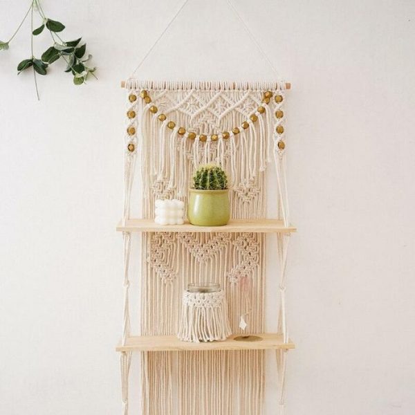 Macrame Wall Art | 3-Tier Floating Macrame Wall Hanging Shelf Macrame Wall Art Macrame Wall Art