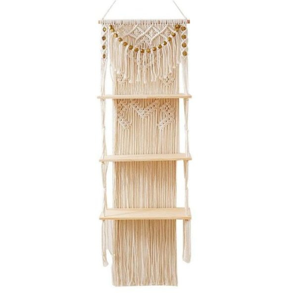 Macrame Wall Art | 3-Tier Floating Macrame Wall Hanging Shelf Macrame Wall Art Macrame Wall Art