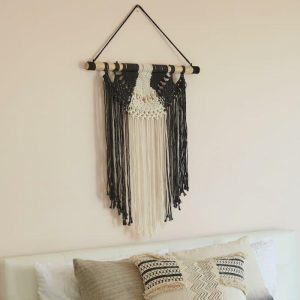 Macrame Wall Art | Black And Beige Cotton Macrame Wall Hanging Macrame Wall Art Macrame Wall Art