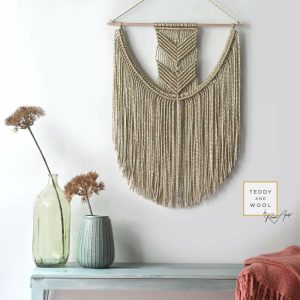 Macrame Wall Art | Golden Wall Decor, Gold Accent Macrame Wall Hanging, "Eva", S Macrame Wall Art Macrame Wall Art