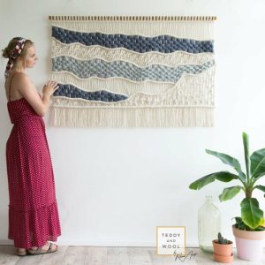 Macrame Wall Art | Laura Macrame Wall Hanging – Abstract Wall Art – Blue And White Macrame Wall Art Macrame Wall Art