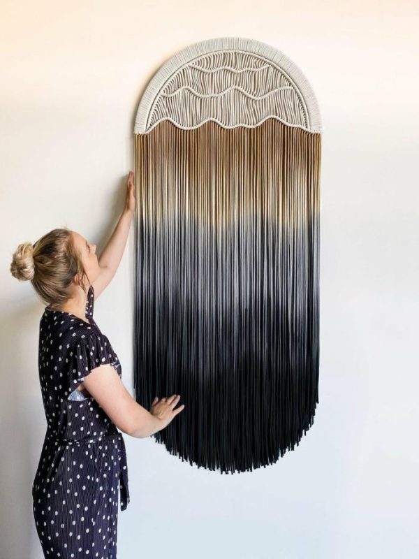 Macrame Wall Art | Vertical Tapestry – Dyed Macrame Wall Hanging – "Shifting Dunes", S Macrame Wall Art Macrame Wall Art