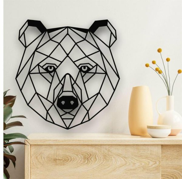 Metal Wall Art | Geometric Bear Head Metal Wall Art, 17" W x 18" H / 43 x 45 cm Metal Wall Art Metal Wall Art