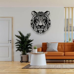 Metal Wall Art | Geometric Tiger Head Metal Wall Hanging Decor, 16" W x 18" H / 40 x 45 cm Metal Wall Art Metal Wall Art