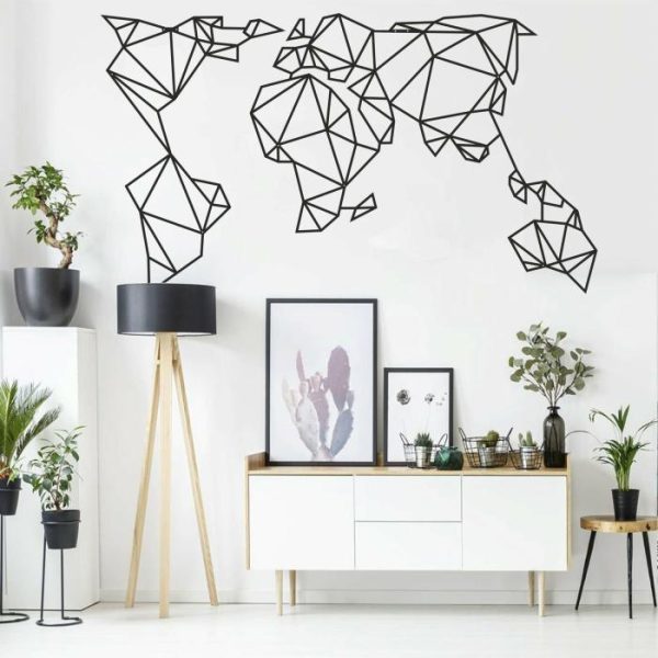 Metal Wall Art | Geometric World Map Metal Wall Decor, 30" W x 17"H/76x43cm inches Metal Wall Art Metal Wall Art