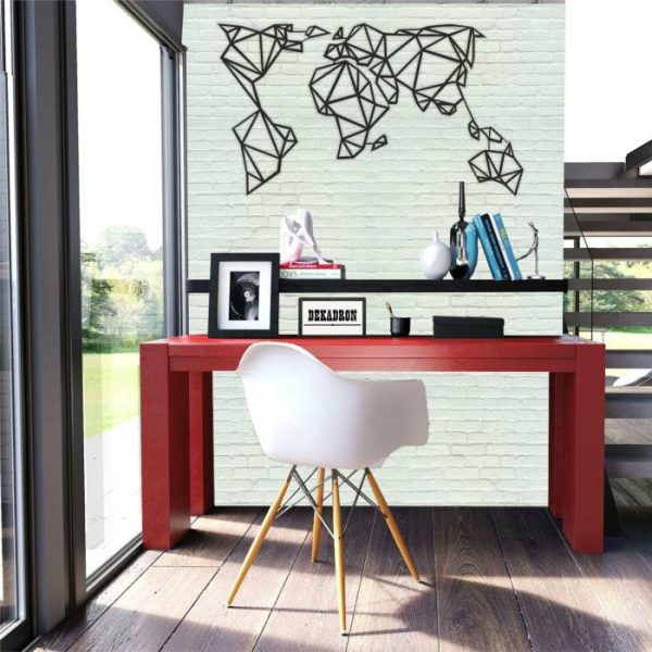 Metal Wall Art | Geometric World Map Metal Wall Decor, 30" W x 17"H/76x43cm inches Metal Wall Art Metal Wall Art