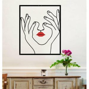 Metal Wall Art | Hand And Face With Red Lips Metal Wall Hanging Decor, 22"W x 24"H/56x60cm inches Metal Wall Art Metal Wall Art