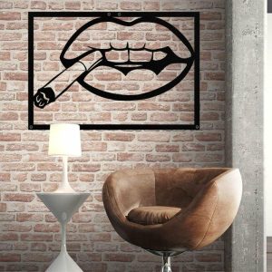 Metal Wall Art | Lips Smoking Cigarette Metal Wall Art, 24" W x 16" H / 60 x 40 cm Metal Wall Art Metal Wall Art