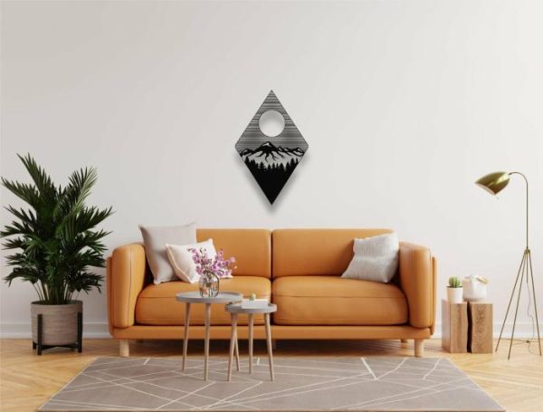 Metal Wall Art | Mountain And Sun In Diamond Metal Wall Art, 15" W x 24 "H / 38 x 60 cm Metal Wall Art Metal Wall Art