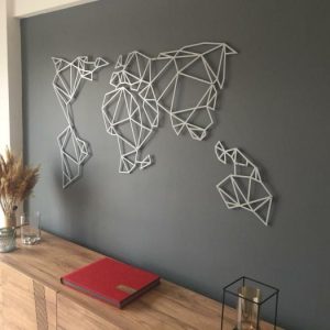 Metal Wall Art | Silver Gray Geometric World Map Metal Art Metal Wall Art Metal Wall Art