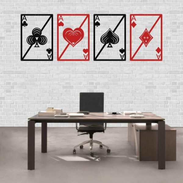 Metal Wall Art | Spade Heart Diamond Club Aces Metal Wall Art, 53"W x 18"H/135x45cm inches Metal Wall Art Metal Wall Art