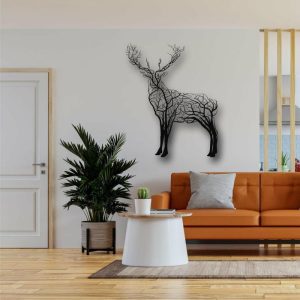 Metal Wall Art | Tree Branch Deer Metal Wall Decor, 31"W x 39"H/80x100cm inches Metal Wall Art Metal Wall Art