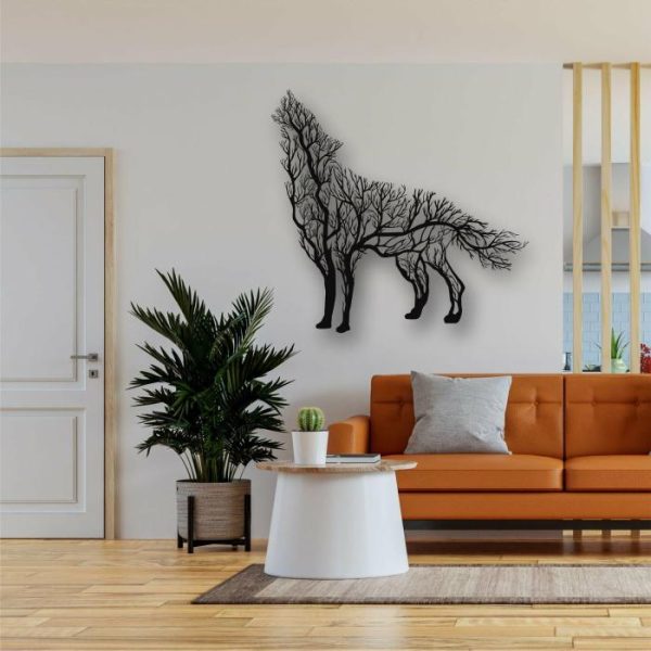 Metal Wall Art | Tree Branch Wolf Metal Wall Decor, 39"W x 37"H/100x95cm inches Metal Wall Art Metal Wall Art