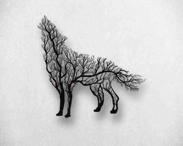 Metal Wall Art | Tree Branch Wolf Metal Wall Decor, 39"W x 37"H/100x95cm inches Metal Wall Art Metal Wall Art