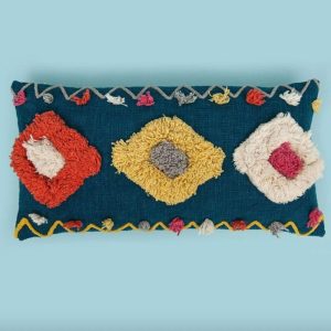 Natural Fiber Pillows | Handmade Tania Blue Embroidered Lumbar Pillow Cover Natural Fiber Pillows Natural Fiber Pillows