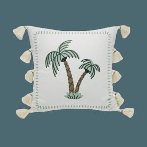 One Of A Kind Pillows | Bahama Coconut Trees Throw Pillows Cover With Tassels, 18" x18" One Of A Kind Pillows Natural Fiber Pillows