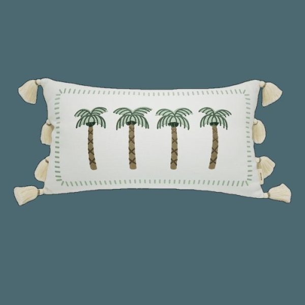 One Of A Kind Pillows | Bahama Coconut Trees Throw Pillows Cover With Tassels, 18" x18" One Of A Kind Pillows Natural Fiber Pillows