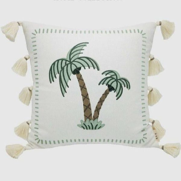 One Of A Kind Pillows | Bahama Coconut Trees Throw Pillows Cover With Tassels, 18" x18" One Of A Kind Pillows Natural Fiber Pillows