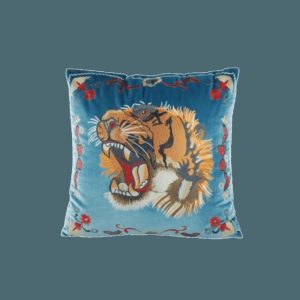 One Of A Kind Pillows | Embroidered Screaming Tiger Decorative Throw Pillow Cover – Blue Animal Inspired Pillows Animal Inspired Pillows